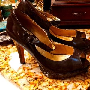 ❤ high-heeled peep-toe Brown pumps size 7